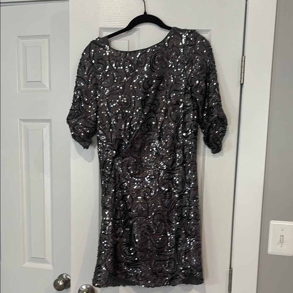 Luxology Black Sequin Asymmetrical Cocktail Dress